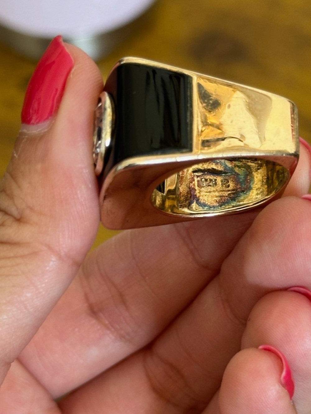 Chunky Black Silver Toned Ring Size 7 - Picture 2 of 4